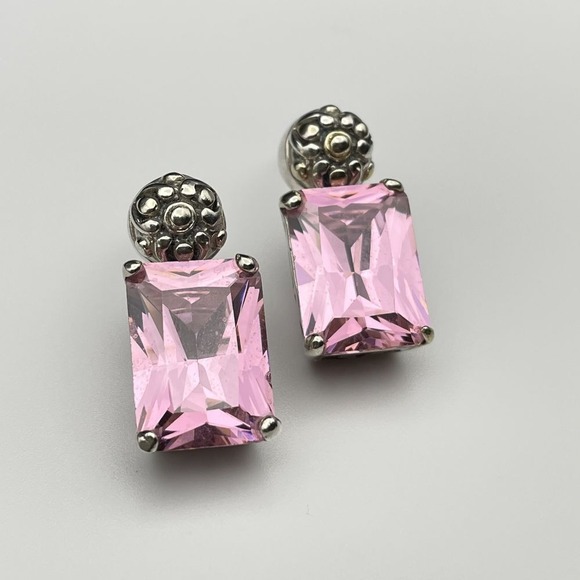Sterling Silver Sparkling Pink Sapphire‎ Color Post Earrings Birthstone Libra - Picture 1 of 7